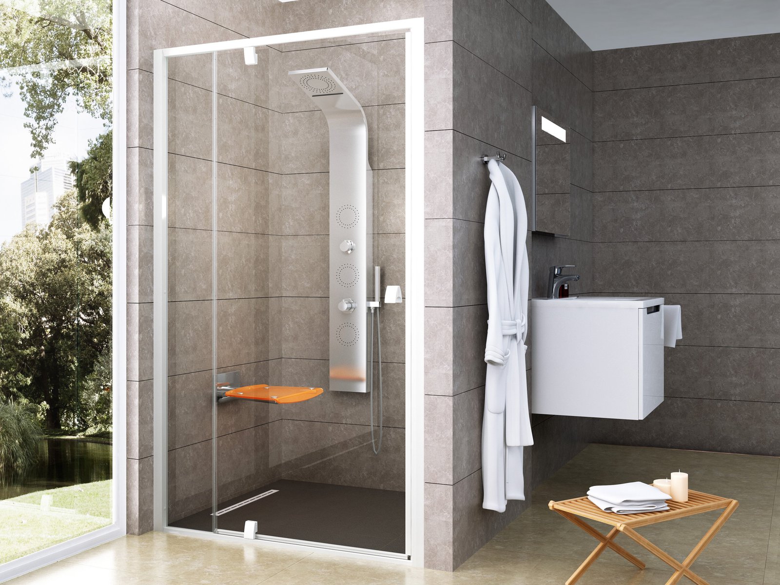 Ravak Pivot uși de duș 110 cm înclinabilă alb luciu/sticlă transparentă 03GD0101Z1
