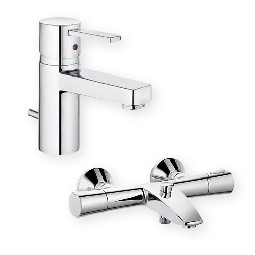 Set baterie cadă-duș Kludi Zenta 351010538, baterie lavoar Kludi Zenta 382500575