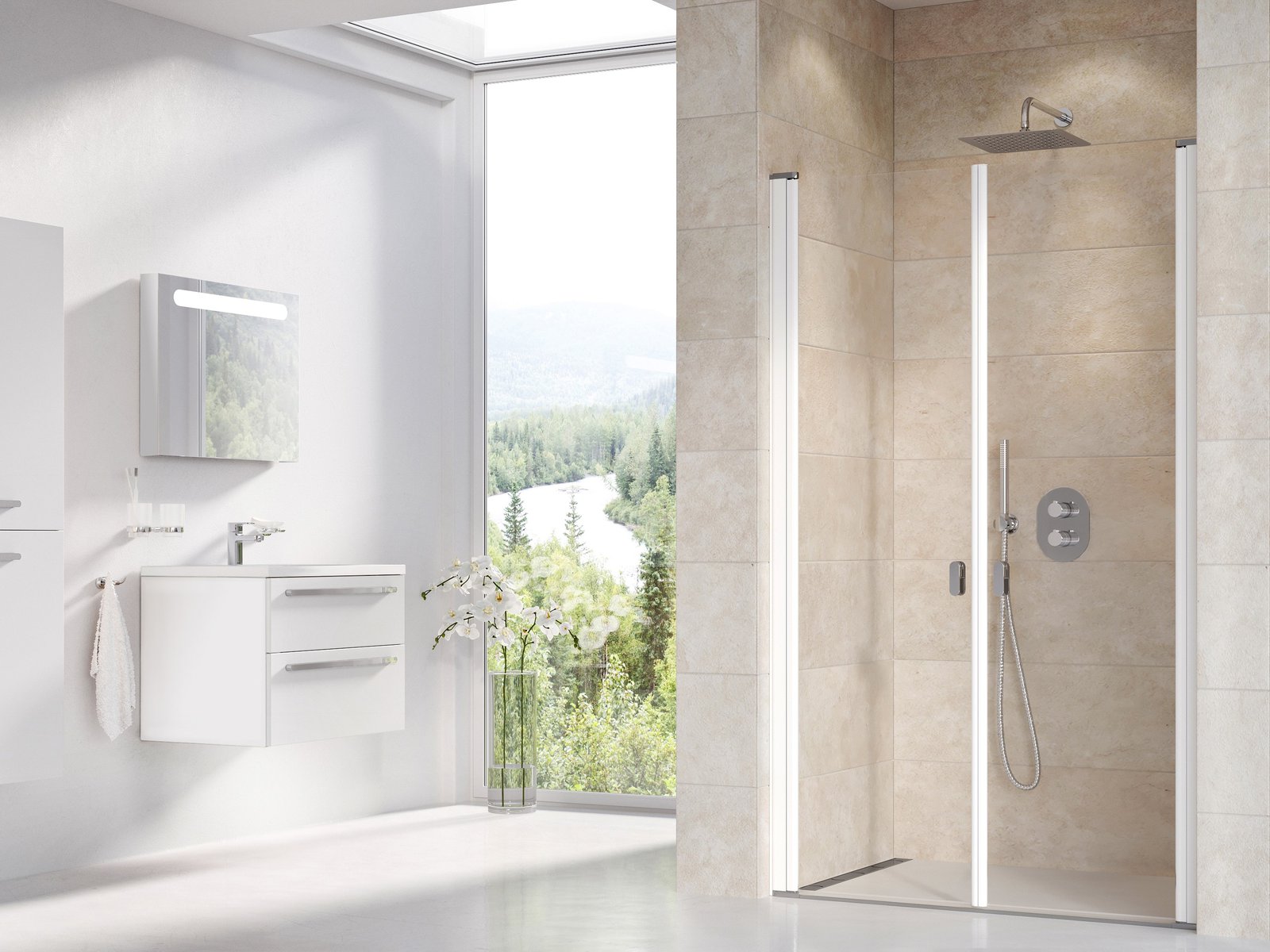 Ravak Chrome uși de duș 120 cm înclinabilă alb luciu/sticlă transparentă 0QVGC10LZ1