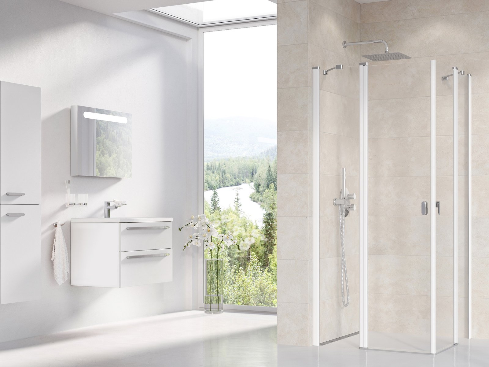 Ravak Chrome uși de duș 120 cm înclinabilă alb luciu/sticlă transparentă 1QVG0100Z1