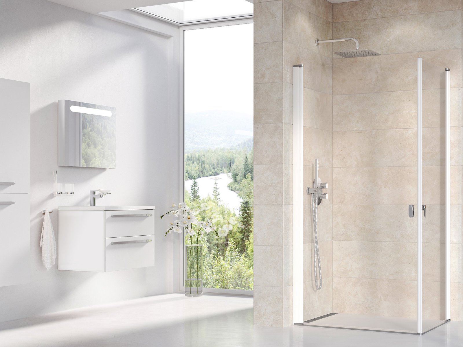 Ravak Chrome uși de duș 90 cm înclinabilă alb luciu/sticlă transparentă 1QV70101Z1