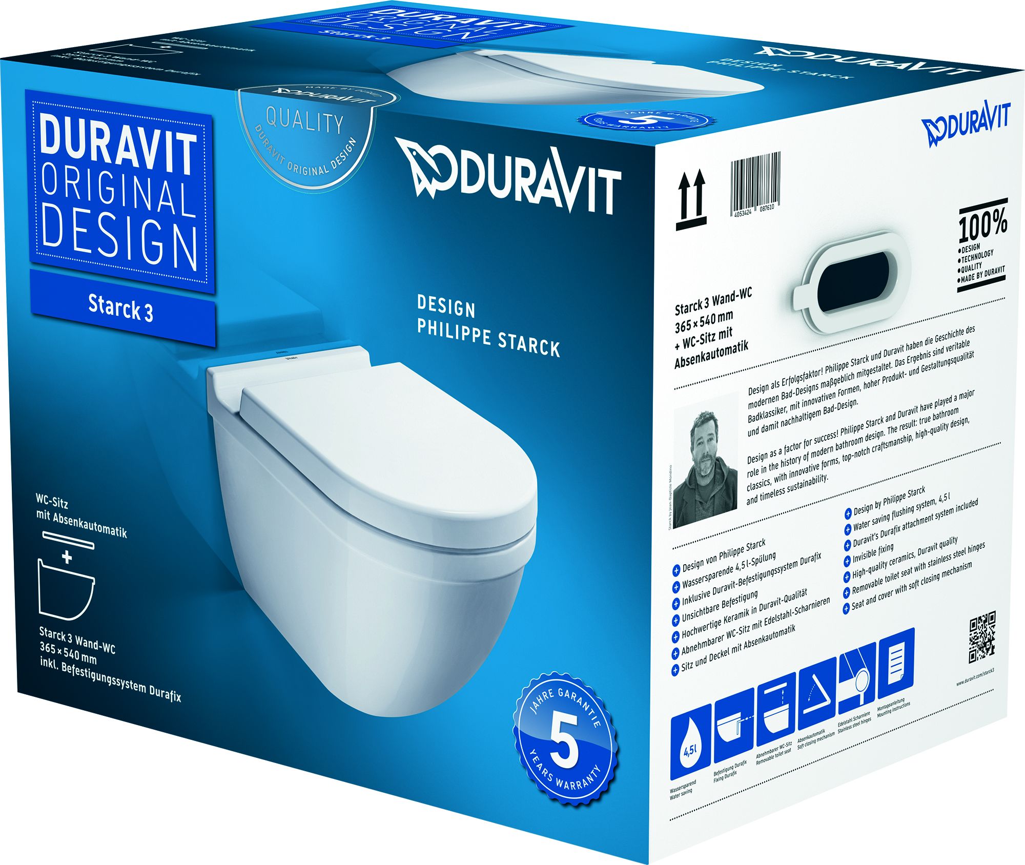 Duravit Starck 3 vas wc cu capac soft-close agăţat alb 42250900A1