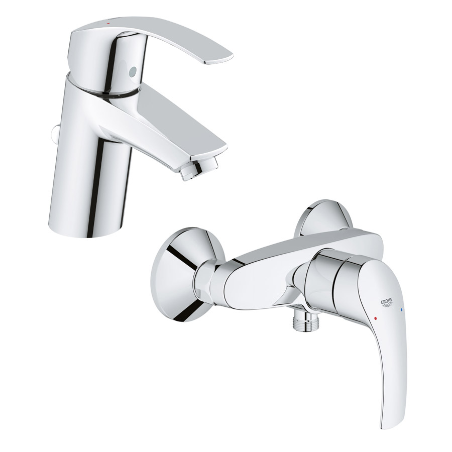 Set baterie de duș Grohe Eurosmart 33555002, baterie lavoar Grohe Eurosmart 33265002