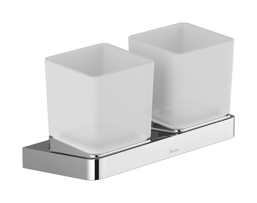Ravak 10° set căni de sticlă cu mâner alb-crom X07P322