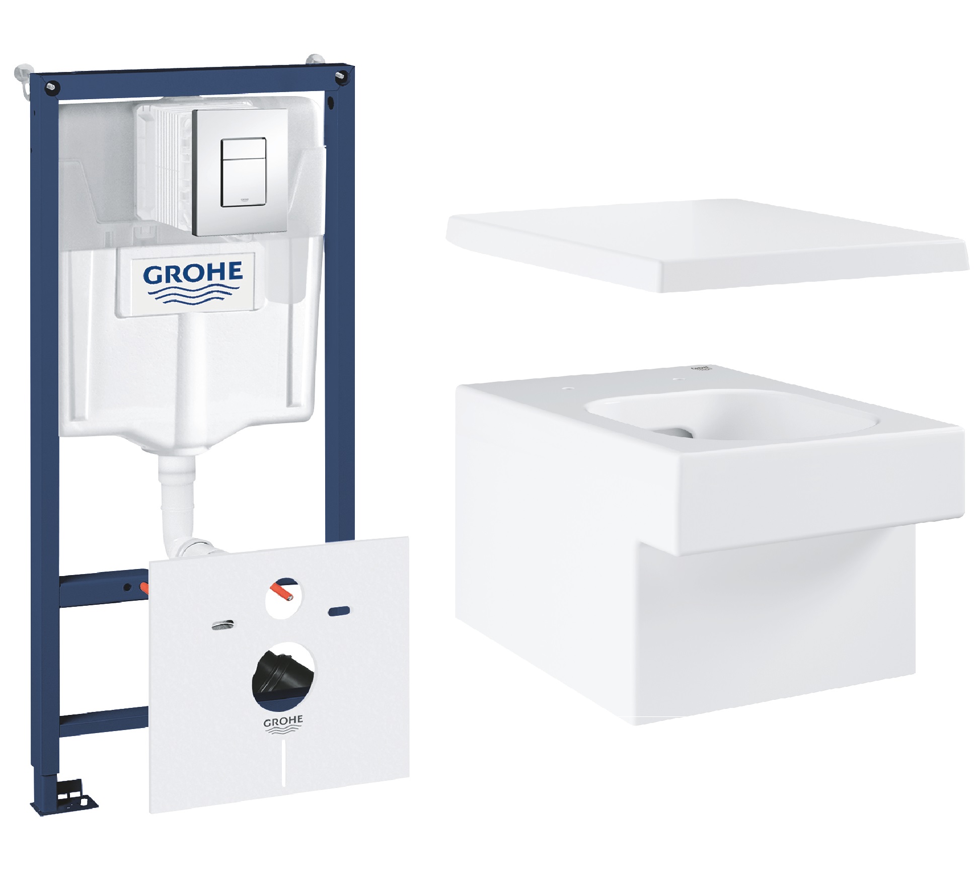 Set vas WC Grohe Cube Ceramic 3924400H, cadru încastrat Grohe Rapid SL 38827000, 39488000