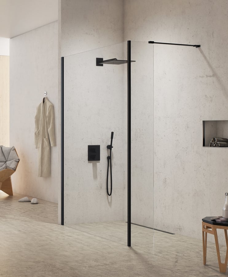 New Trendy New Modus Black perete cabină de duș walk-in 100 cm negru mat/sticla transparentă EXK-0066