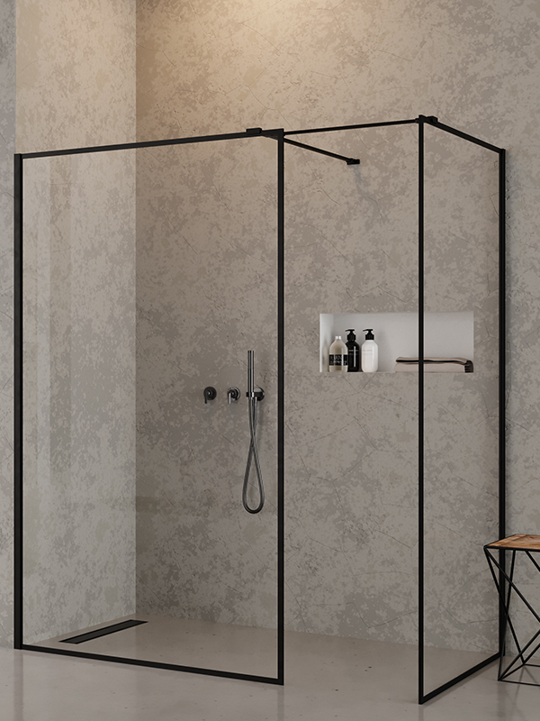 New Trendy New Modus Black cabină de duș walk-in 150x90 cm dreptunghiular negru mat/sticlă transparentă EXK-0122