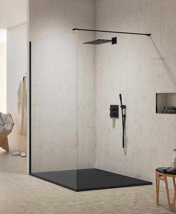 New Trendy New Modus Black perete cabină de duș walk-in 140 cm negru mat/sticla transparentă EXK-0063