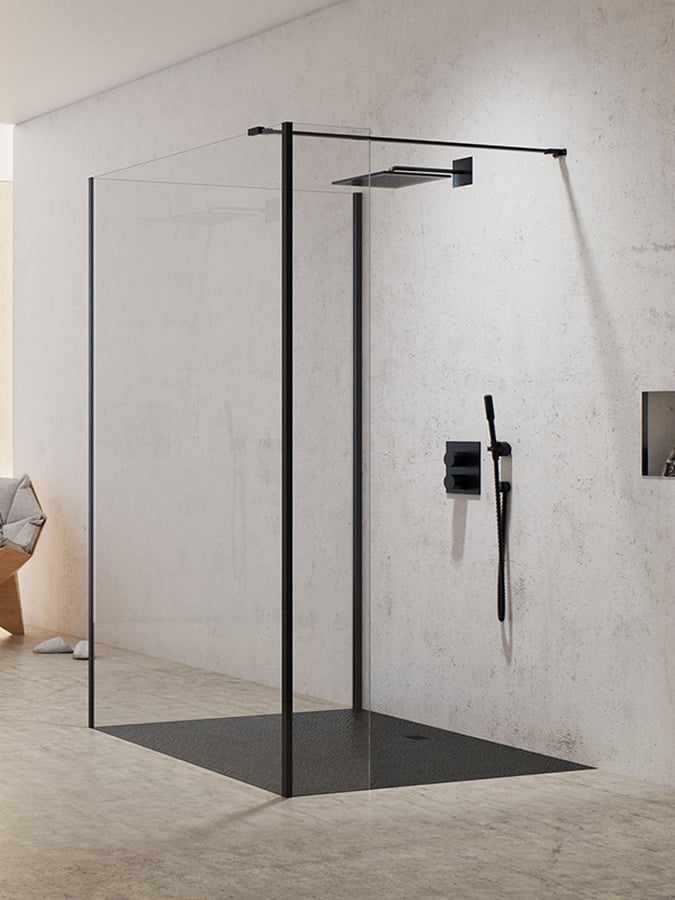 New Trendy New Modus Black perete cabină de duș walk-in 80 cm negru mat/sticla transparentă EXK-0078