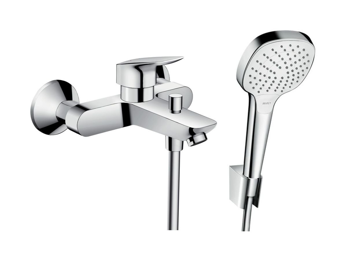 Set baterie cadă-duș Hansgrohe Logis 71400000, set de duș Hansgrohe Croma 26425400