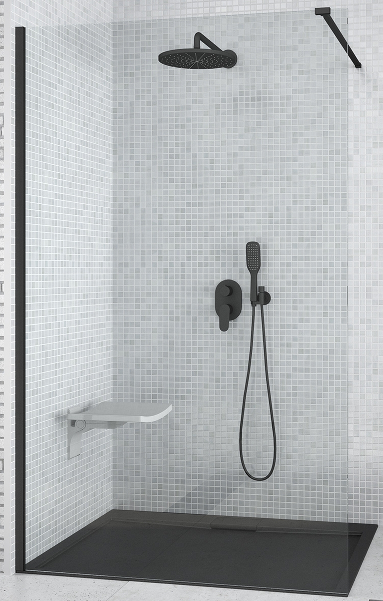 Besco Aveo perete de duș 90 cm negru mat/sticla transparentă AVB-90-195C