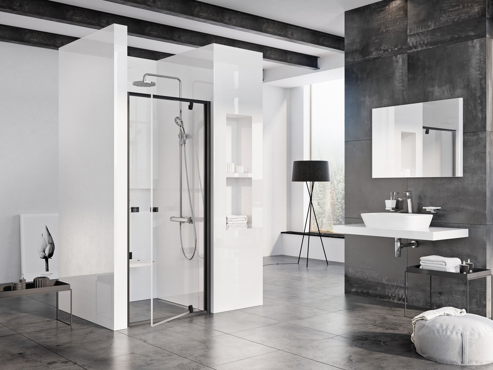 Ravak Pivot uși de duș 90 cm înclinabilă negru mat/sticlă transparentă 03G70300Z1