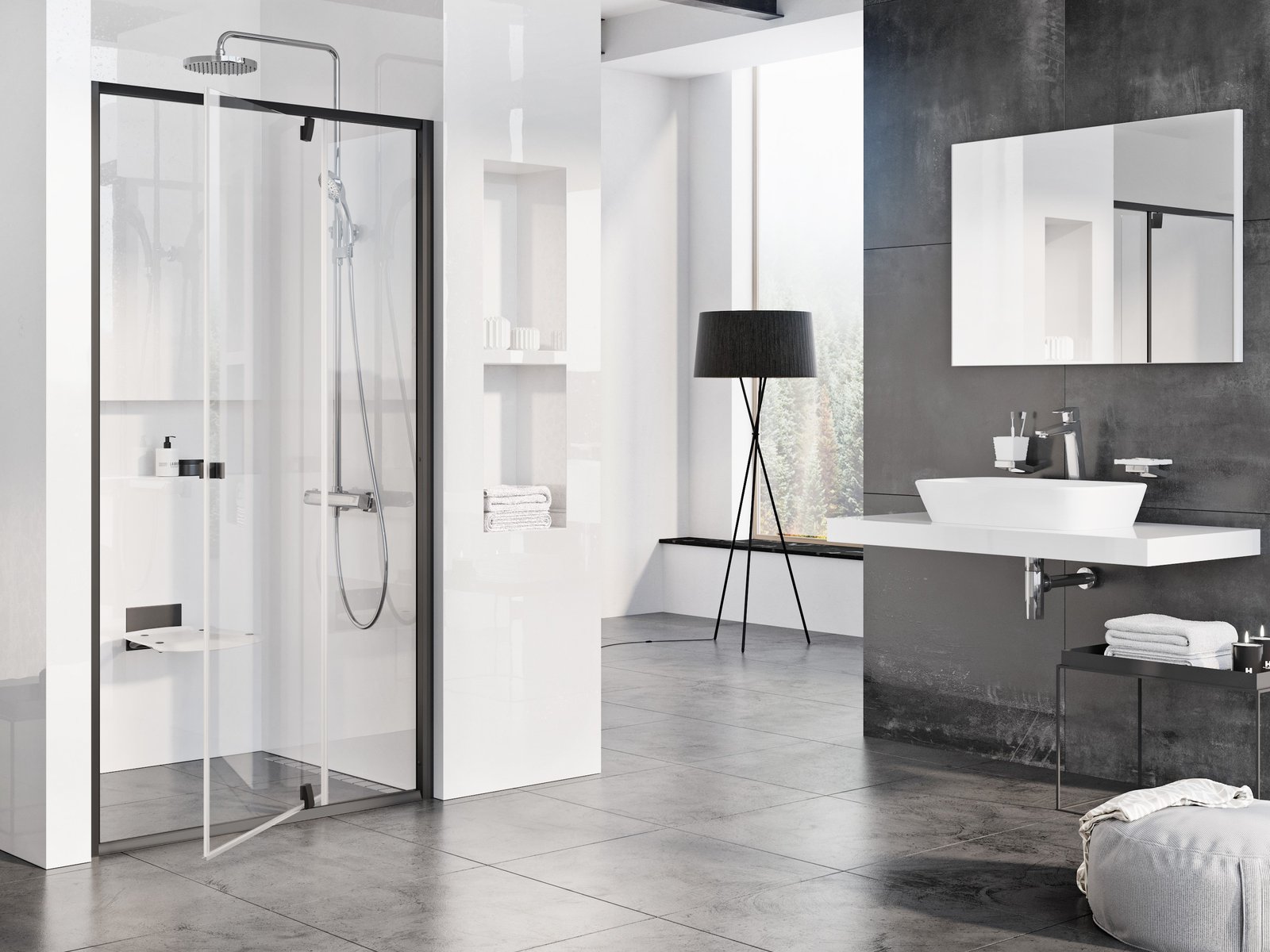 Ravak Pivot uși de duș 100 cm înclinabilă negru mat/sticlă transparentă 03GA0300Z1