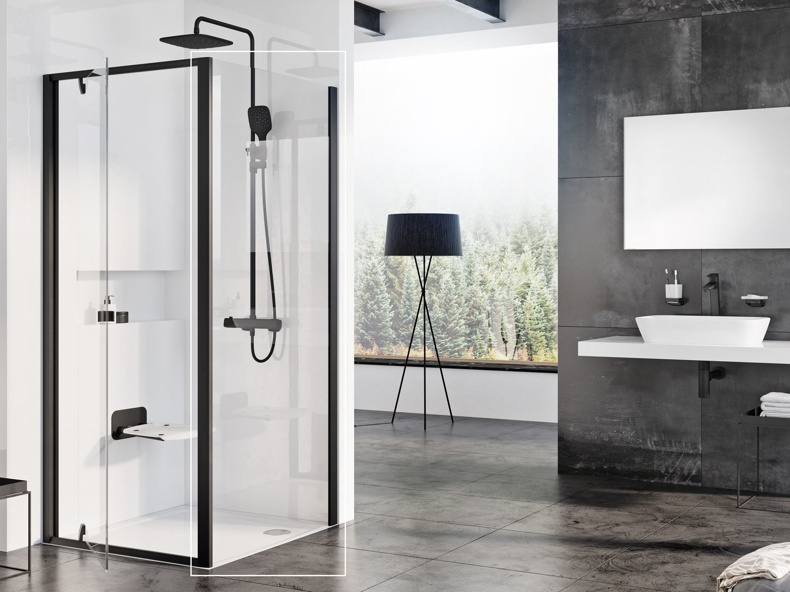 Ravak Pivot perete de duș 100 cm negru mat/sticla transparentă 90GA0300Z1