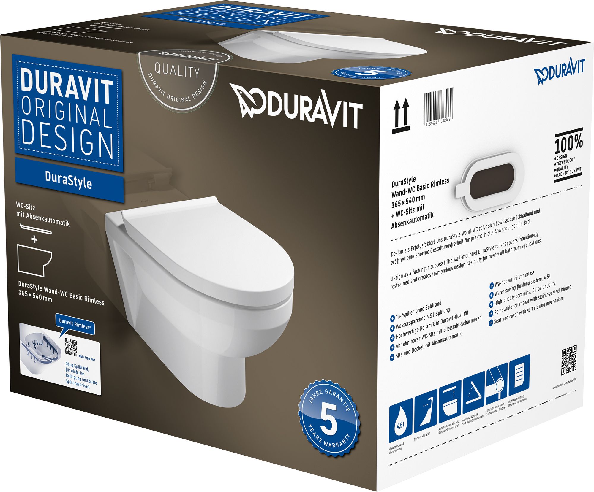 Duravit DuraStyle vas wc cu capac soft-close agăţat da alb 45620900A1