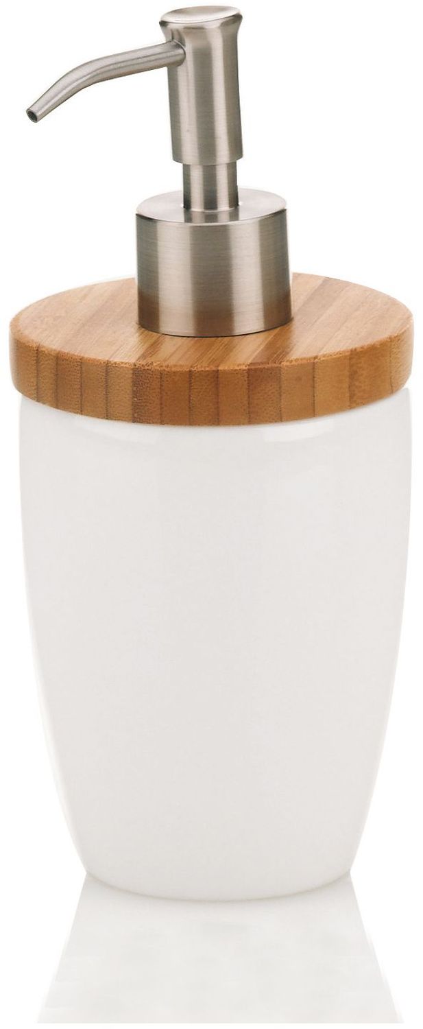 Kela Natura dozator săpun 350 ml lemn-ceramică-alb 18596