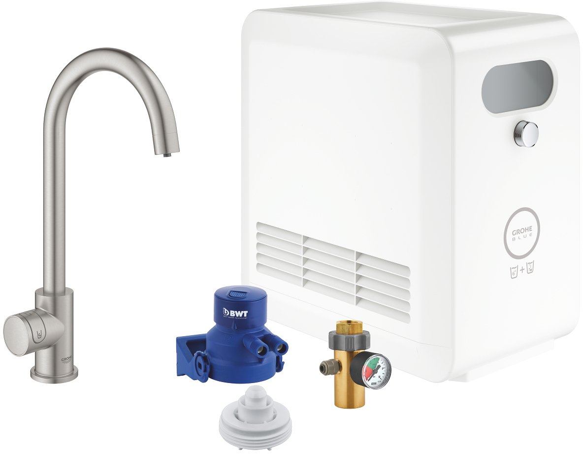 Grohe Blue set starter cu baterie bucătărie pe picior SuperSteel 31302DC2