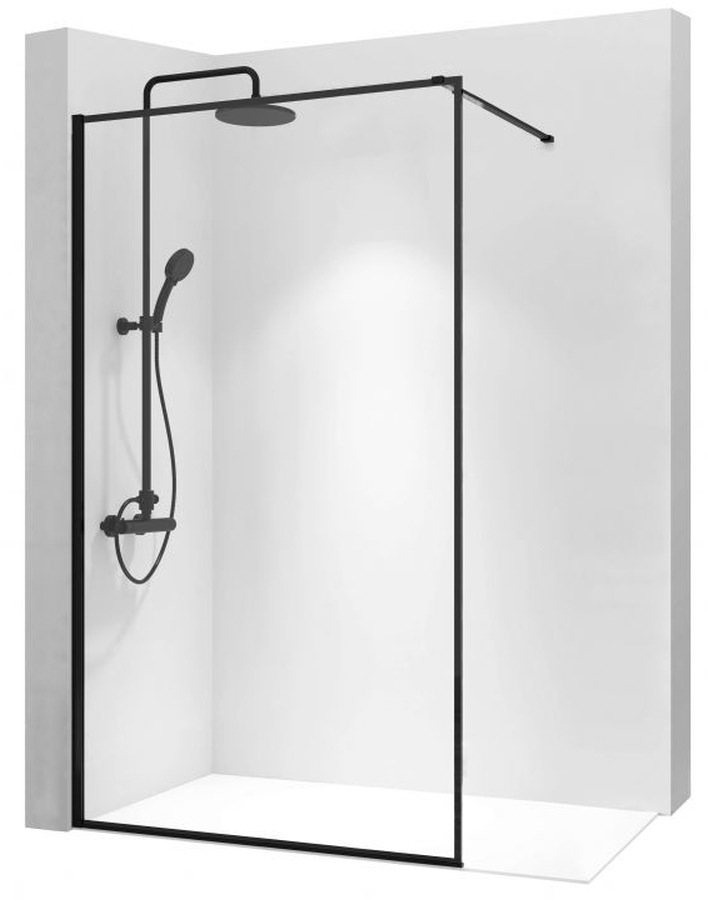 Rea Bler perete de duș 80 cm negru semi lucios/sticla transparentă REA-K7637