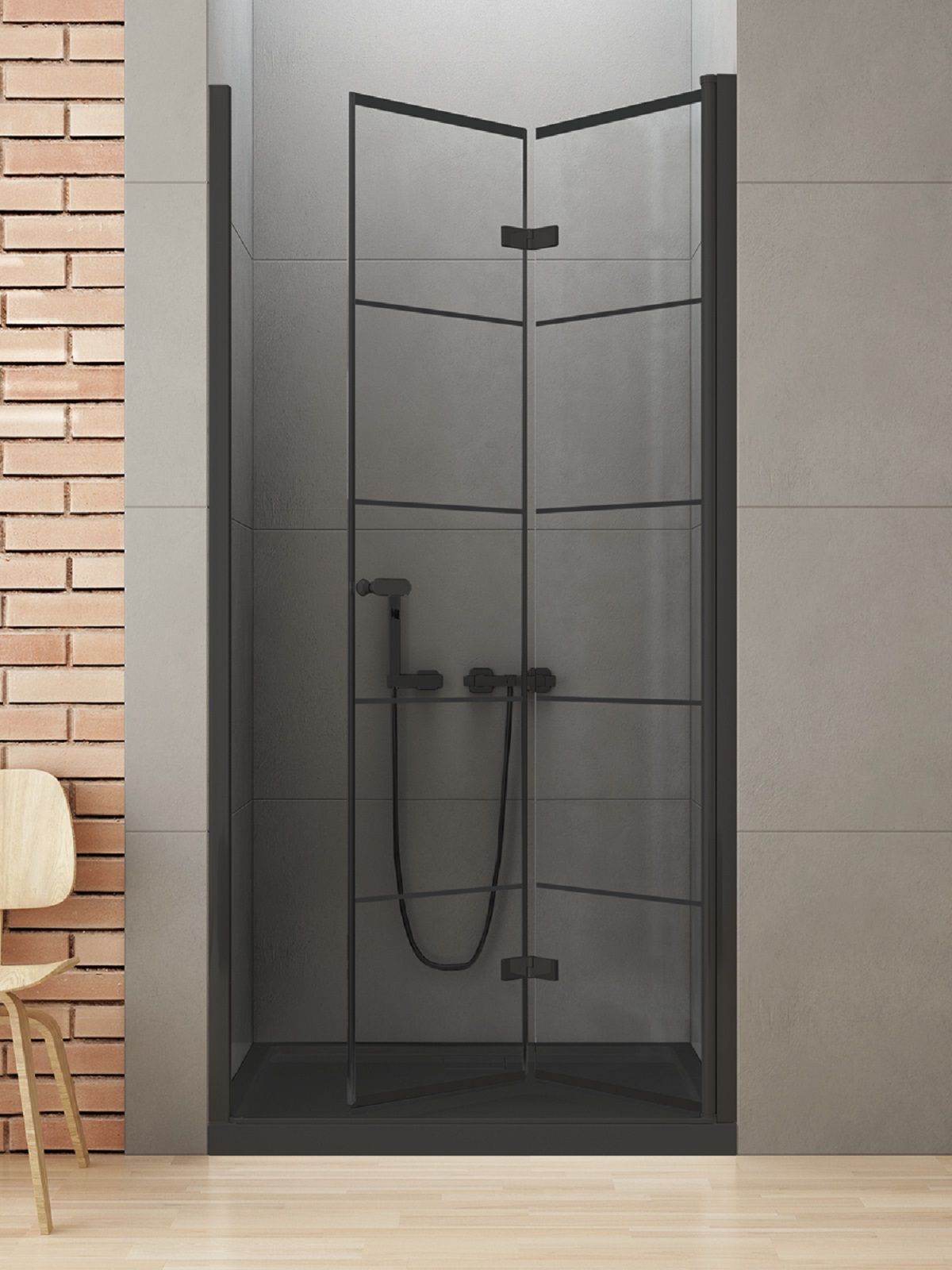New Trendy New Soleo Black uși de duș 90 cm pliantă negru mat/sticlă cu model D-0284A