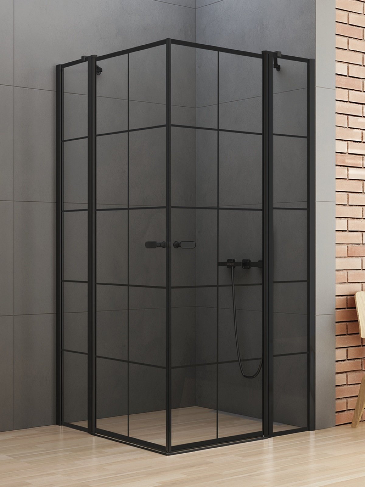 New Trendy New Soleo Black cabină de duș 90x90 cm pătrat negru mat/sticlă cu model K-0580
