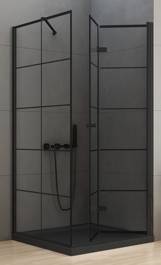 New Trendy New Soleo Black cabină de duș 90x90 cm pătrat negru mat/sticlă cu model D-0290A/D-0121B