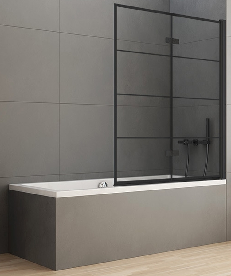 New Trendy New Soleo Black paravan cadă 100 cm două piese negru mat/sticlă cu model P-0050