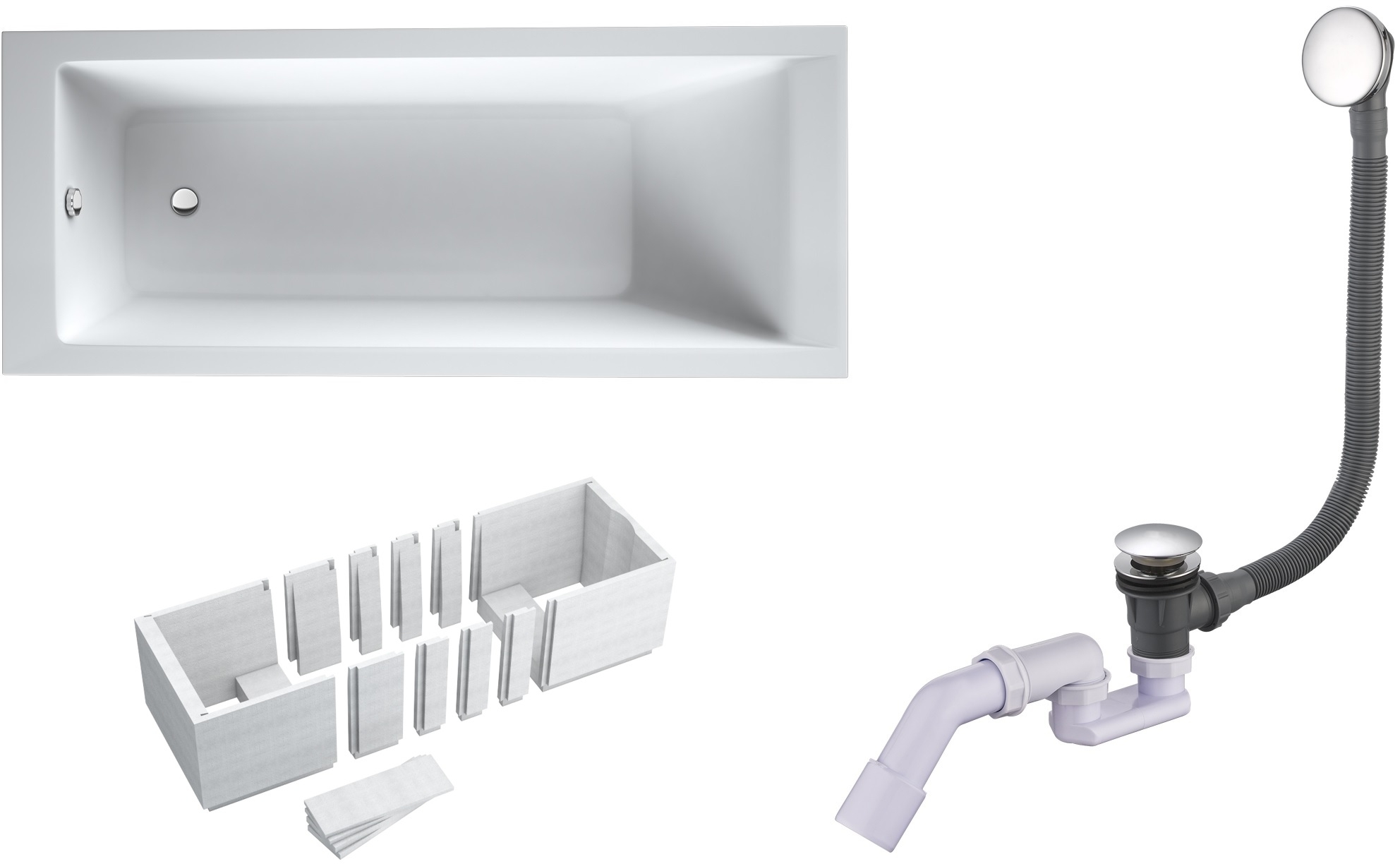 Set cada dreptunghiulară Oltens Langfoss 10004000, carcasa pentru cadă Schedpol Stabilsound 1.028-LED, 03002100