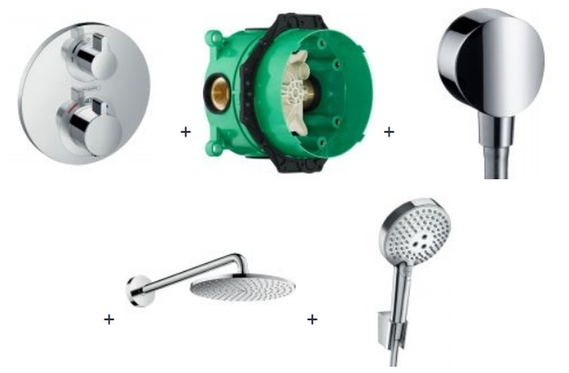 Set cap de duș Hansgrohe Raindance 27607000, baterie cadă-duș Hansgrohe Ecostat 15758000, 27669000, 01800180, 27453000