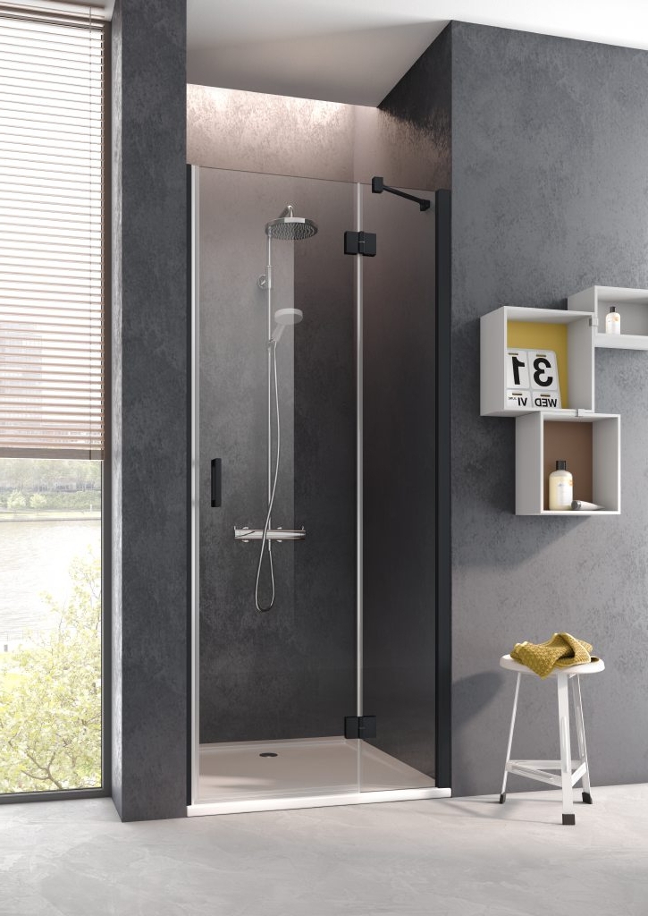 Kermi Osia uși de duș 90 cm înclinabilă negru mat/sticlă transparentă OSSFR090203PK