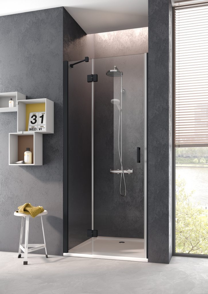 Kermi Osia uși de duș 110 cm înclinabilă negru mat/sticlă transparentă OSSFL110203PK
