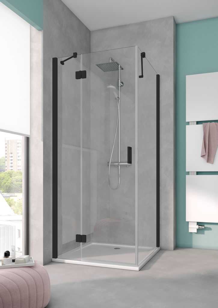 Kermi Osia uși de duș 90 cm înclinabilă negru mat/sticlă transparentă OSSTL090203PK