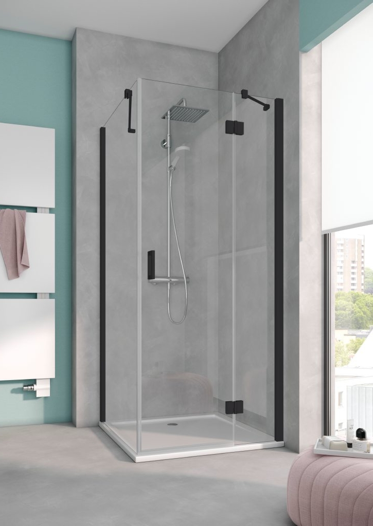 Kermi Osia uși de duș 100 cm înclinabilă negru mat/sticlă transparentă OSSTR100203PK