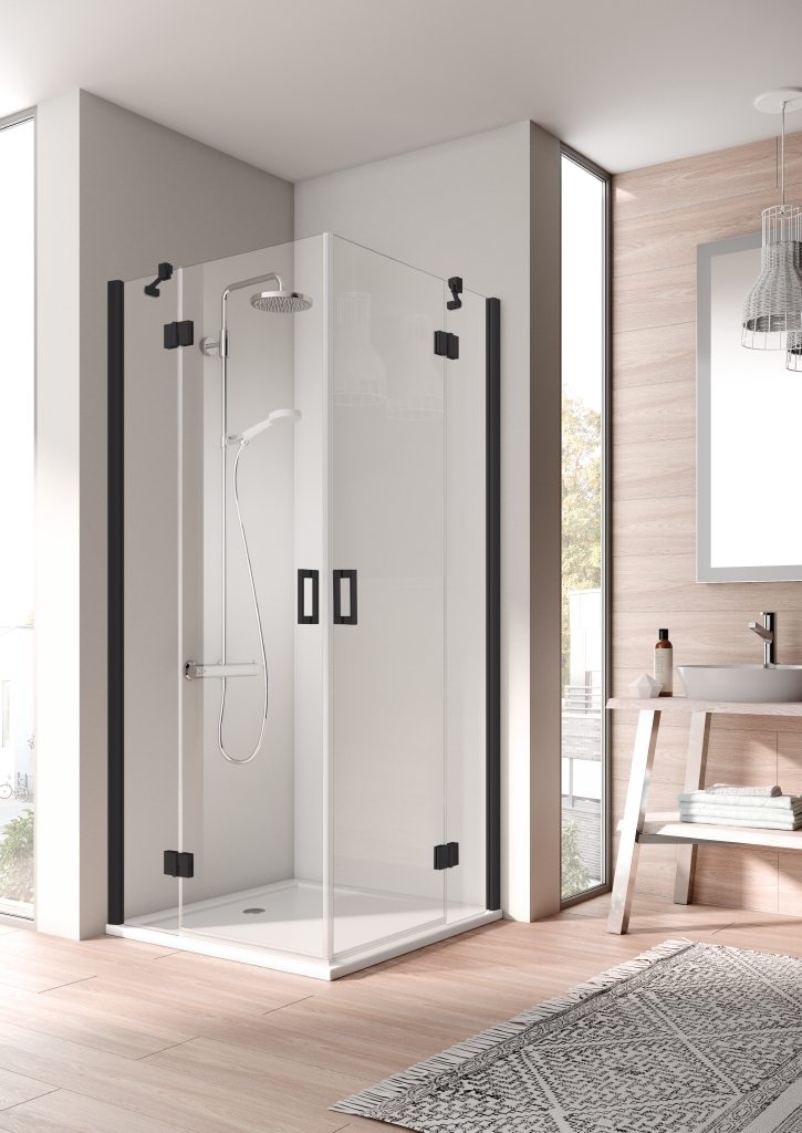 Kermi Osia uși de duș 90 cm înclinabilă negru mat/sticlă transparentă OSESL090203PK