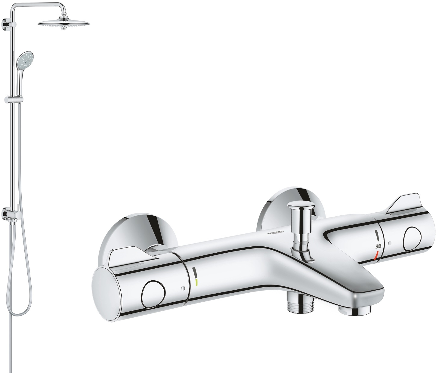 Set set de duș Grohe Euphoria 27421002, baterie cadă-duș Grohe Grohtherm 800 34567000