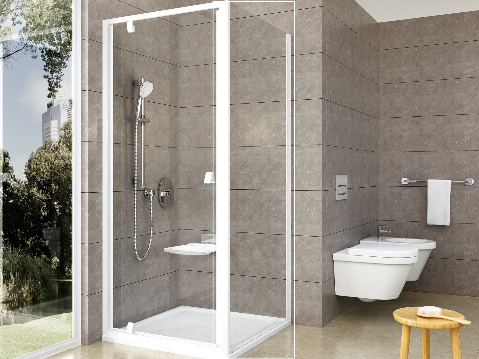 Ravak Pivot perete de duș 80 cm alb luciu/sticla transparentă 90G40100Z1