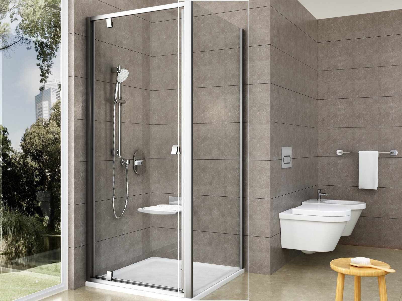 Ravak Pivot perete de duș 100 cm satin mat/sticla transparentă 90GA0U00Z1