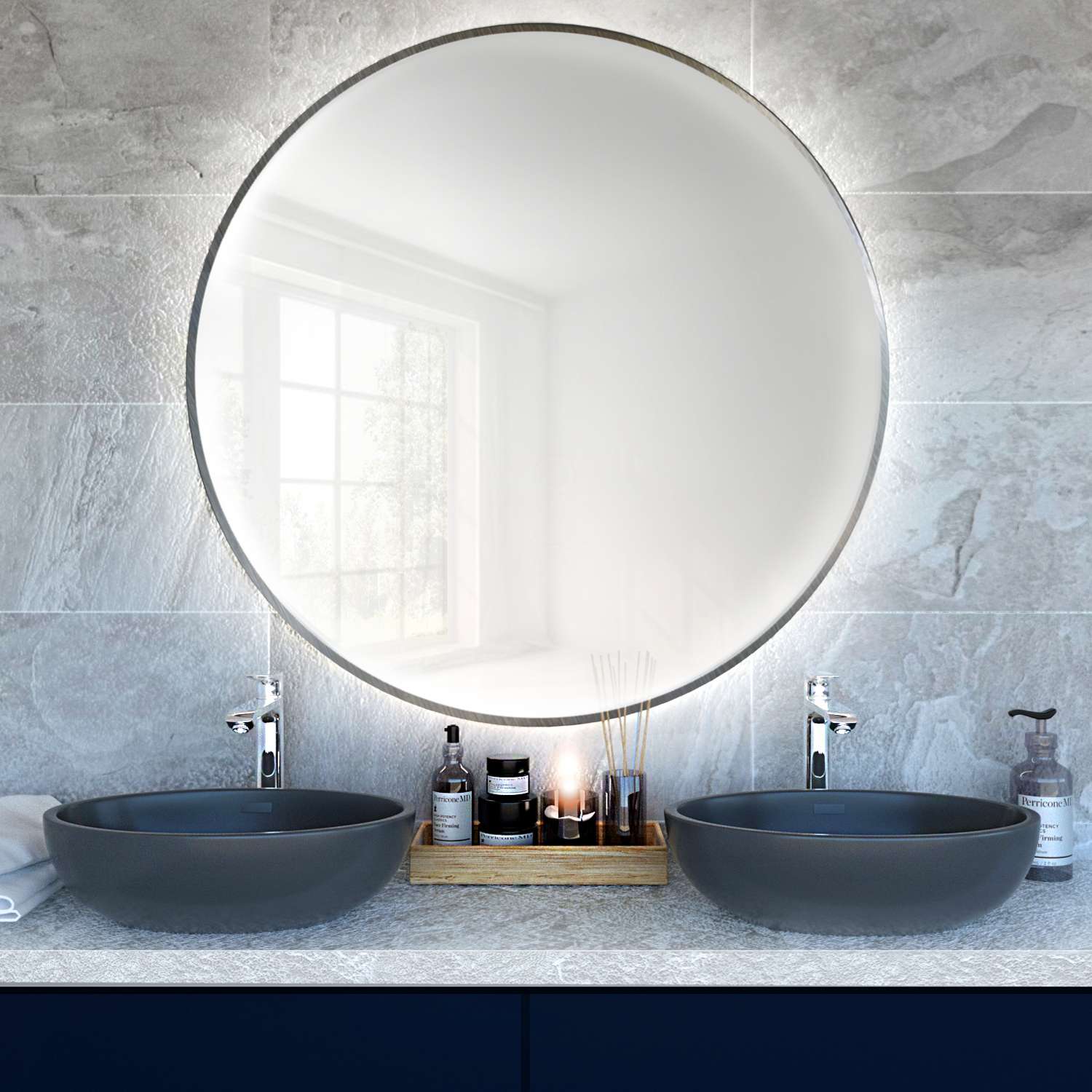 Baltica Design Bright oglindă 50x50 cm rotund cu iluminare argint 5903003189251