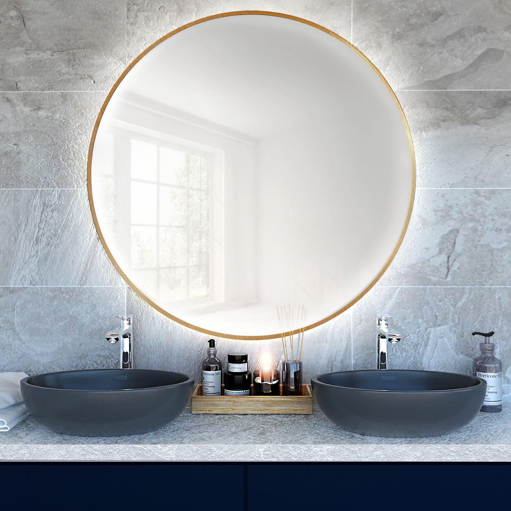 Smartwoods Bright oglindă 90x90 cm rotund cu iluminare auriu 5904107900452