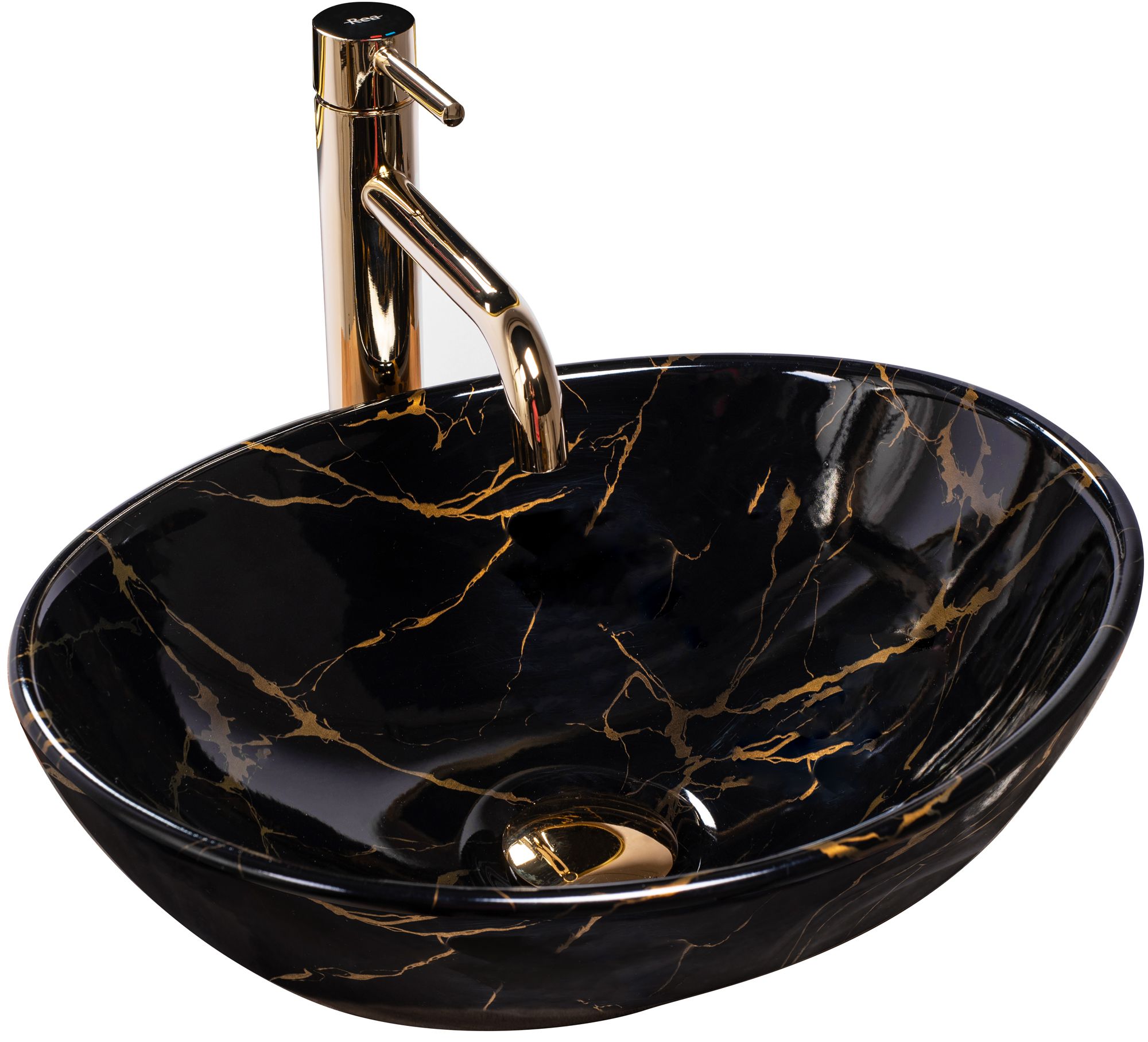 Rea Sofia Marble lavoar 41x34.5 cm oval de blat negru-auriu REA-U5611