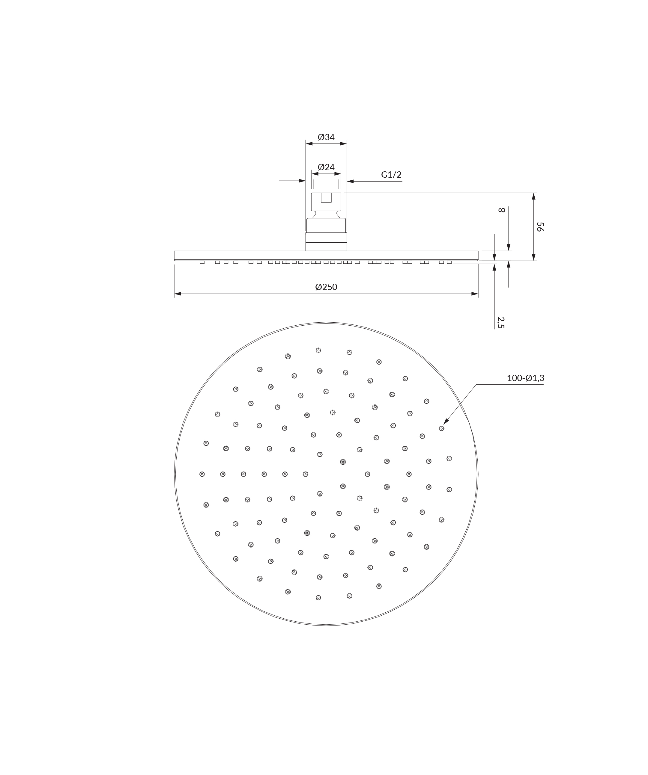 Omnires SlimLine cap de duș 25x25 cm rotund crom WG125CGLB