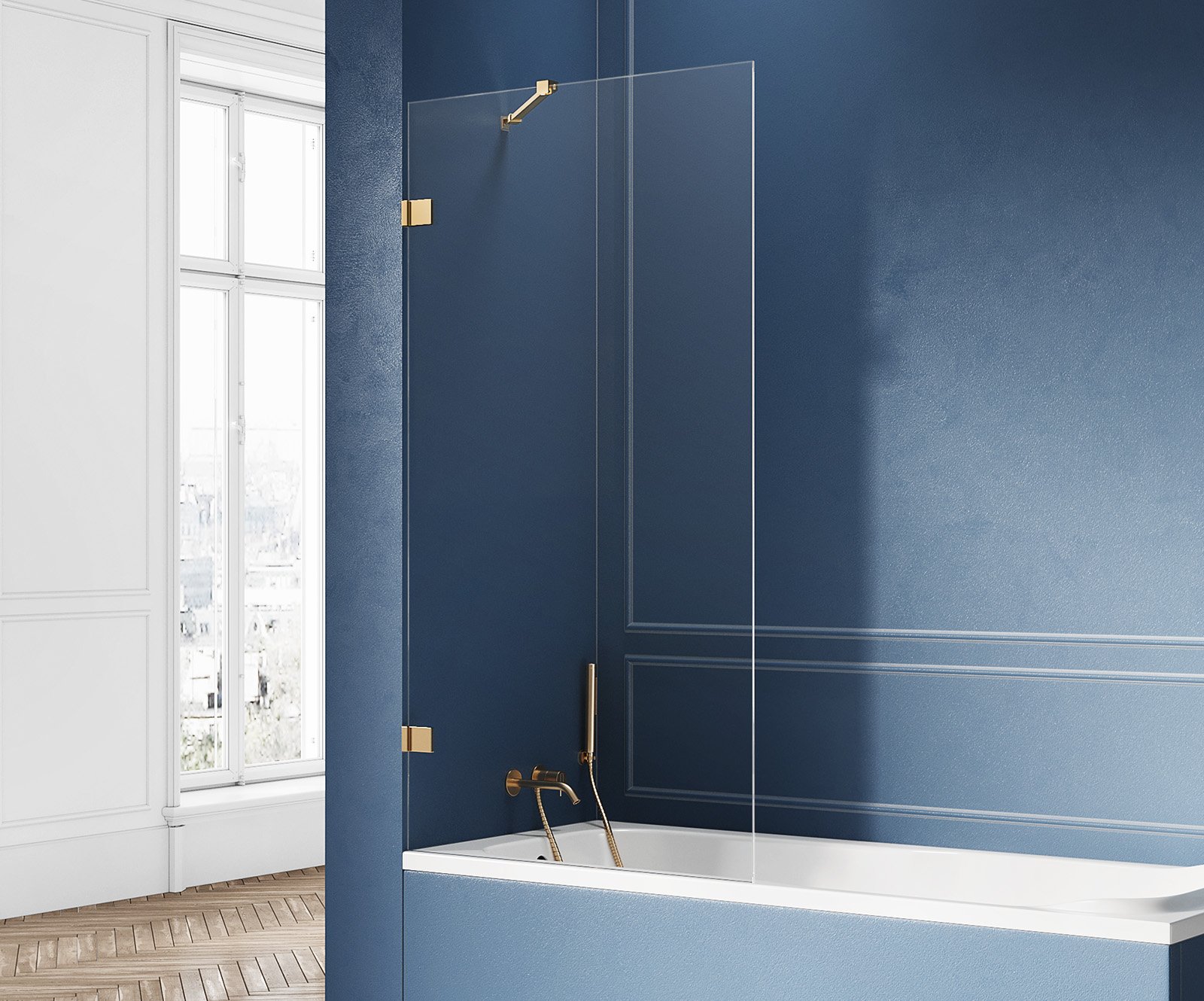 New Trendy Avexa Gold paravan cadă 80 cm o piesă auriu periat/sticlă transparentă EXK-2007
