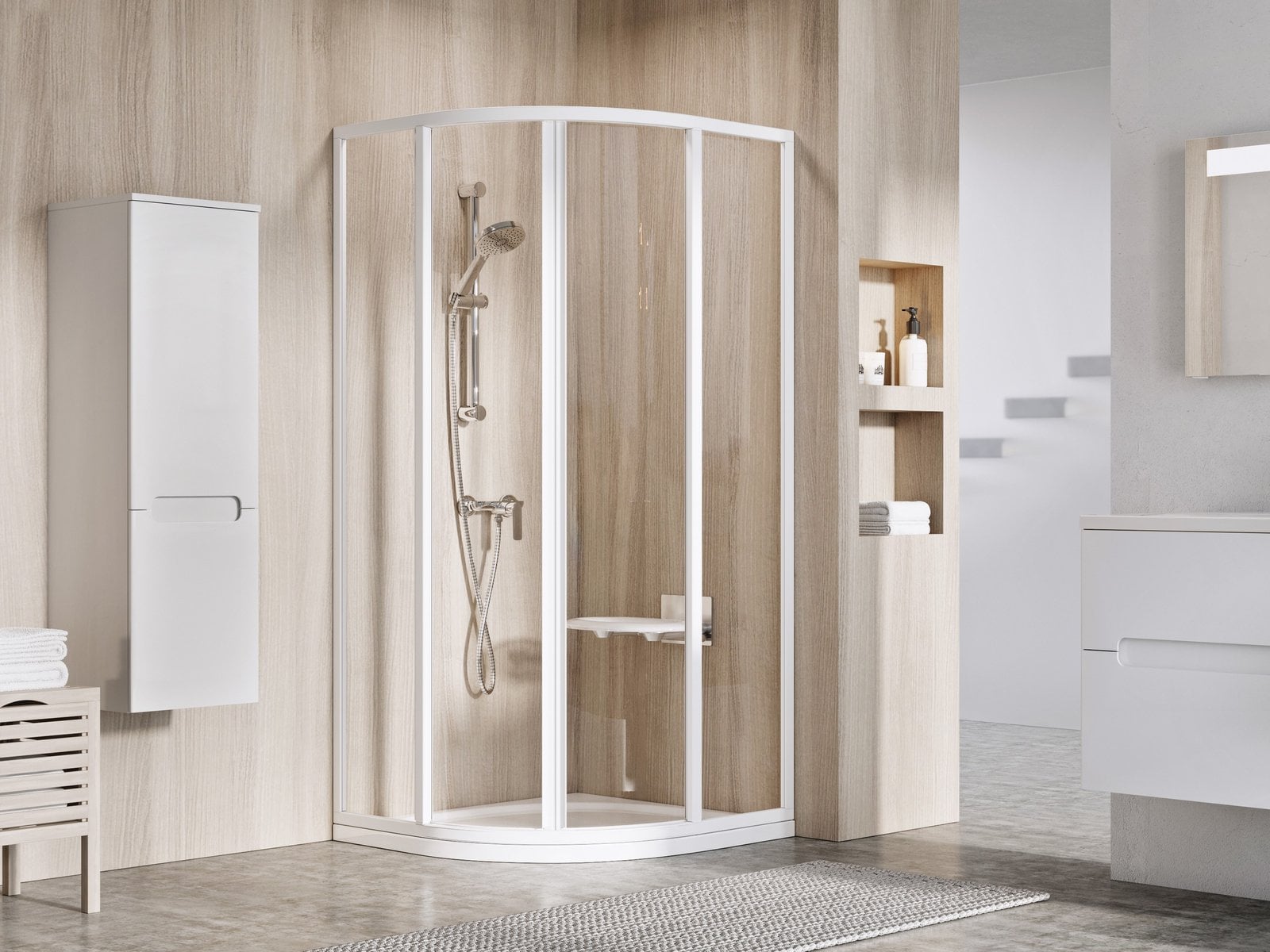 Ravak Supernova cabină de duș 90x90 cm semicircular alb luciu/sticlă transparentă 3117O102Z1