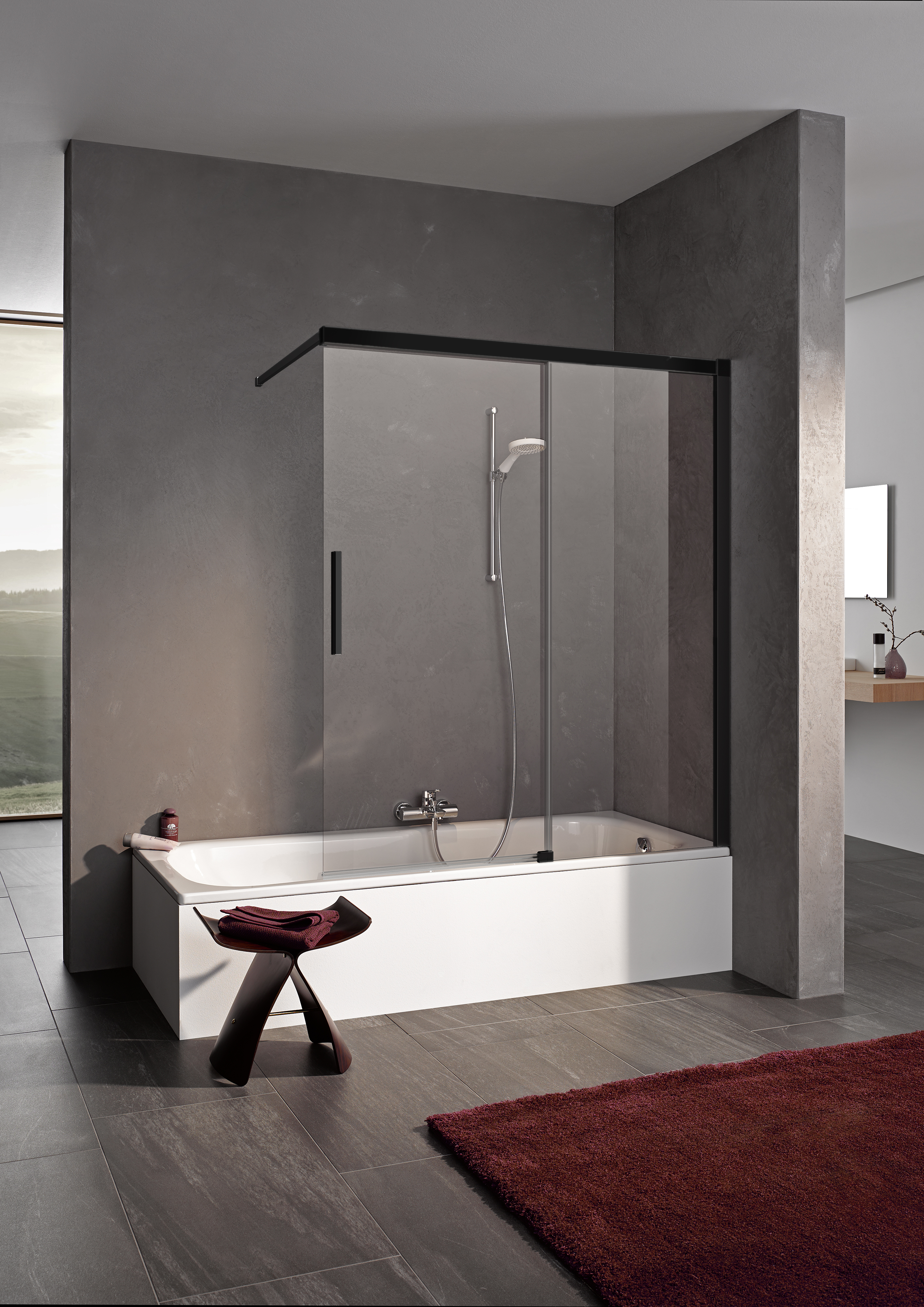 Kermi Nica NI H2 paravan cadă 100 cm două piese negru mat/sticlă transparentă NIH2R100153PK