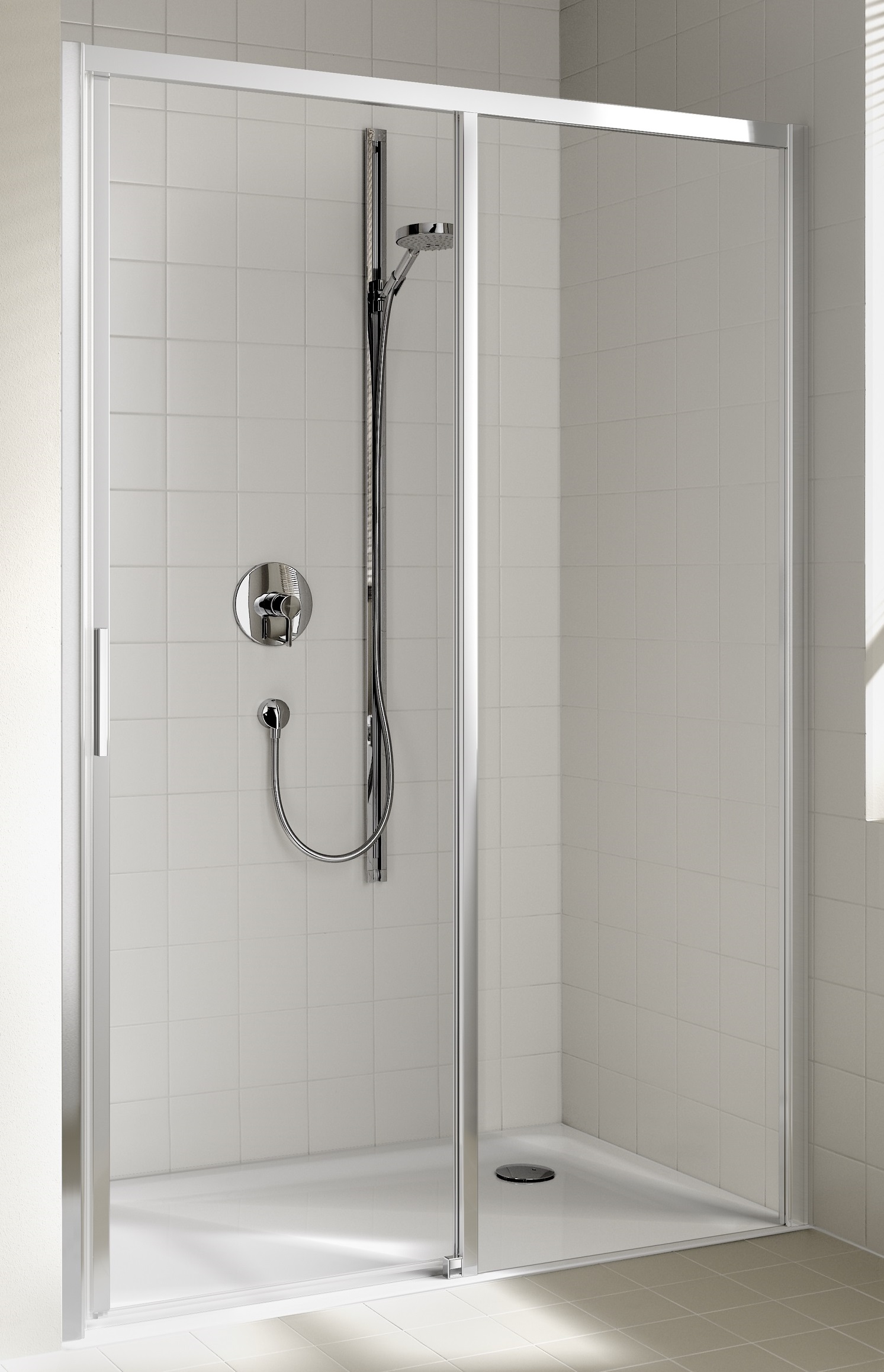 Kermi Cada XS uși de duș 150 cm culisantă argint luciu/sticlă transparentă CKD2R15020VPK