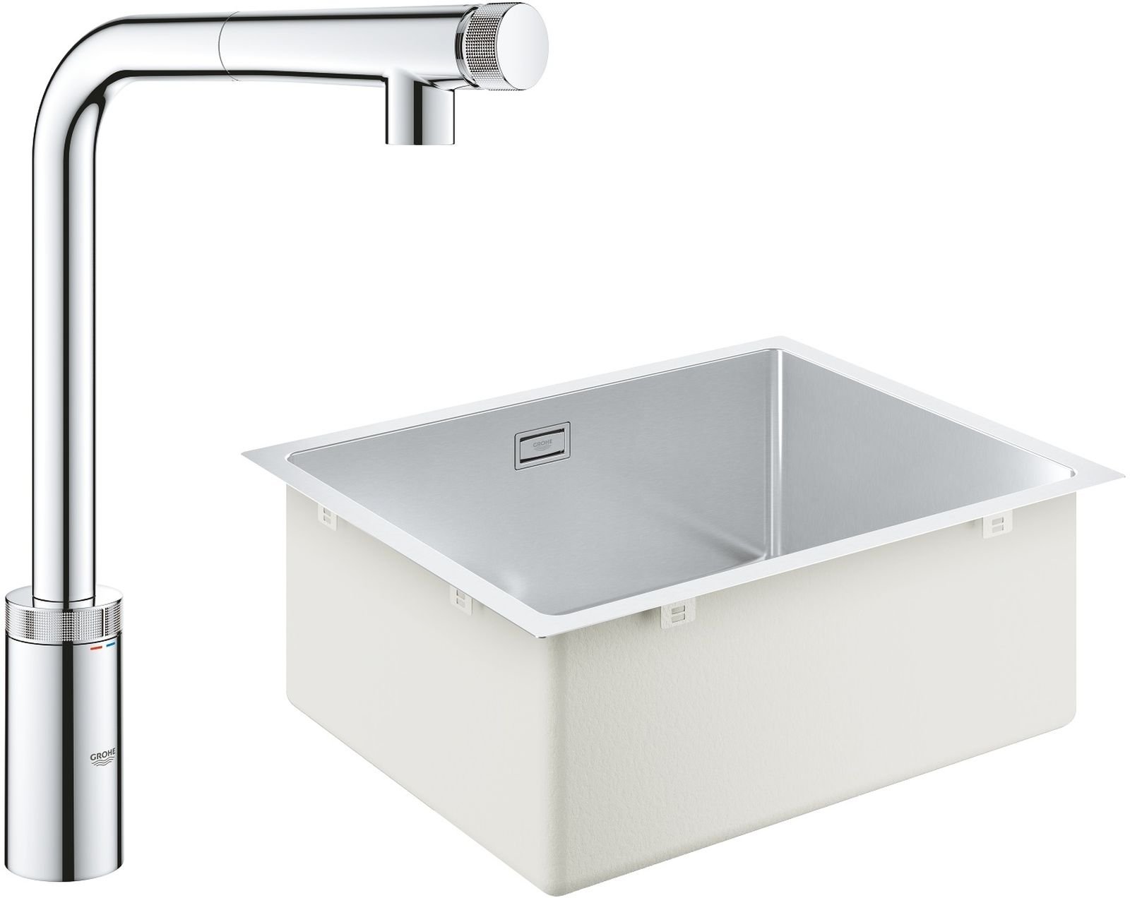 Set baterie bucătărie Grohe Minta 31613000, chiuveta din otel Grohe K700 31574SD1