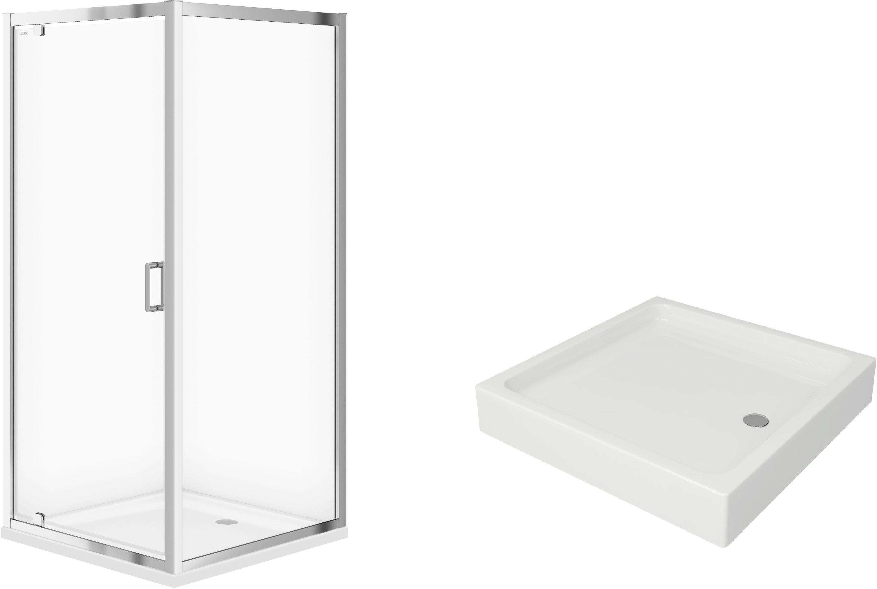 Set cabină de duș Cersanit Arteco S157-010, cădiță de duș pătrată Cersanit Tako S204-012