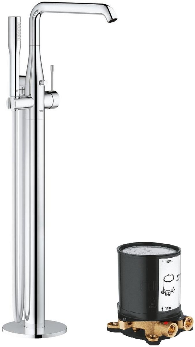 Set baterie cadă-duș Grohe Essence 23491001, element de fixare pe podea Grohe 45984001