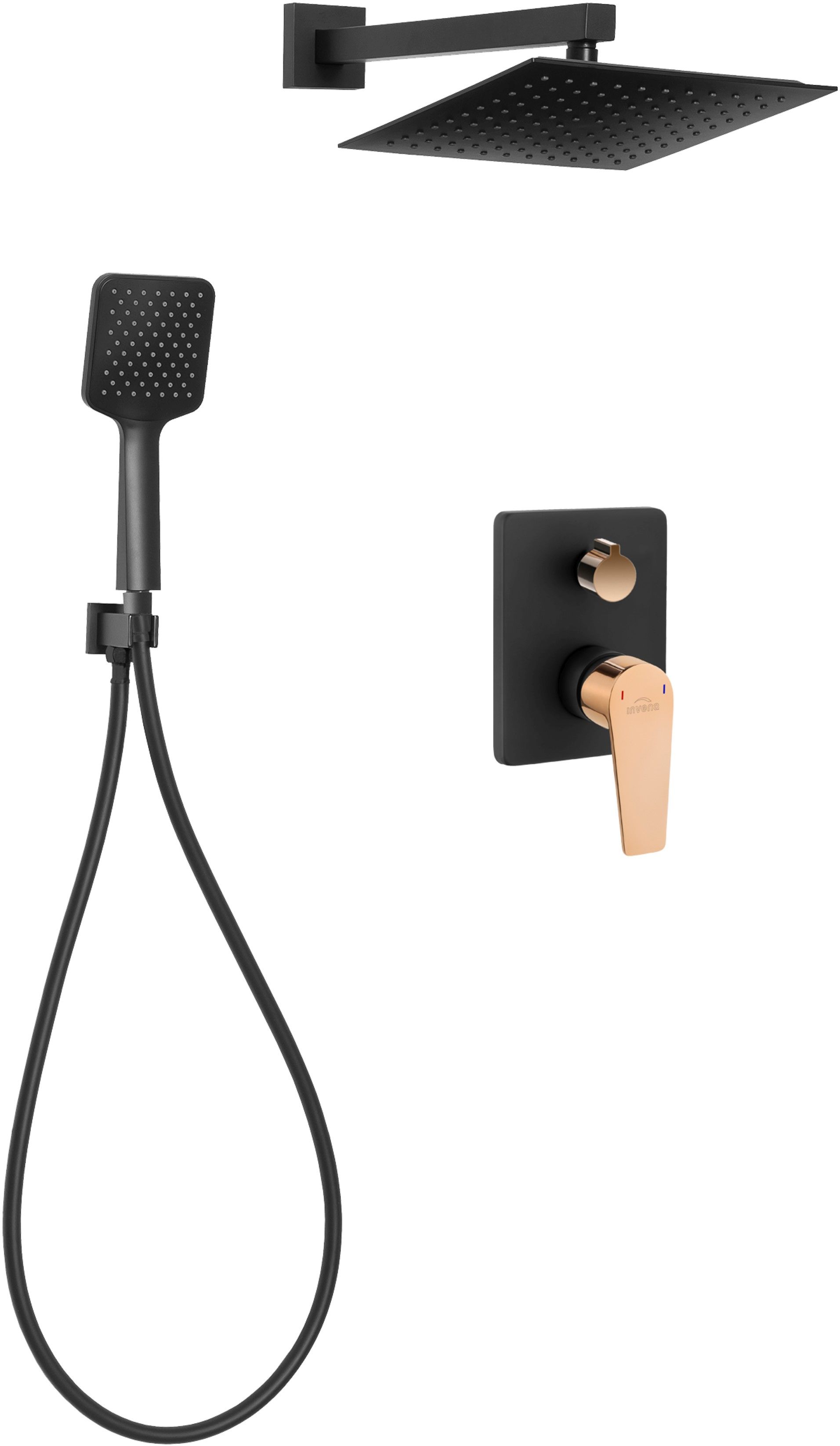 Invena Midnight set de duș ascuns cu duș de ploaie negru-auriu BS-35-014