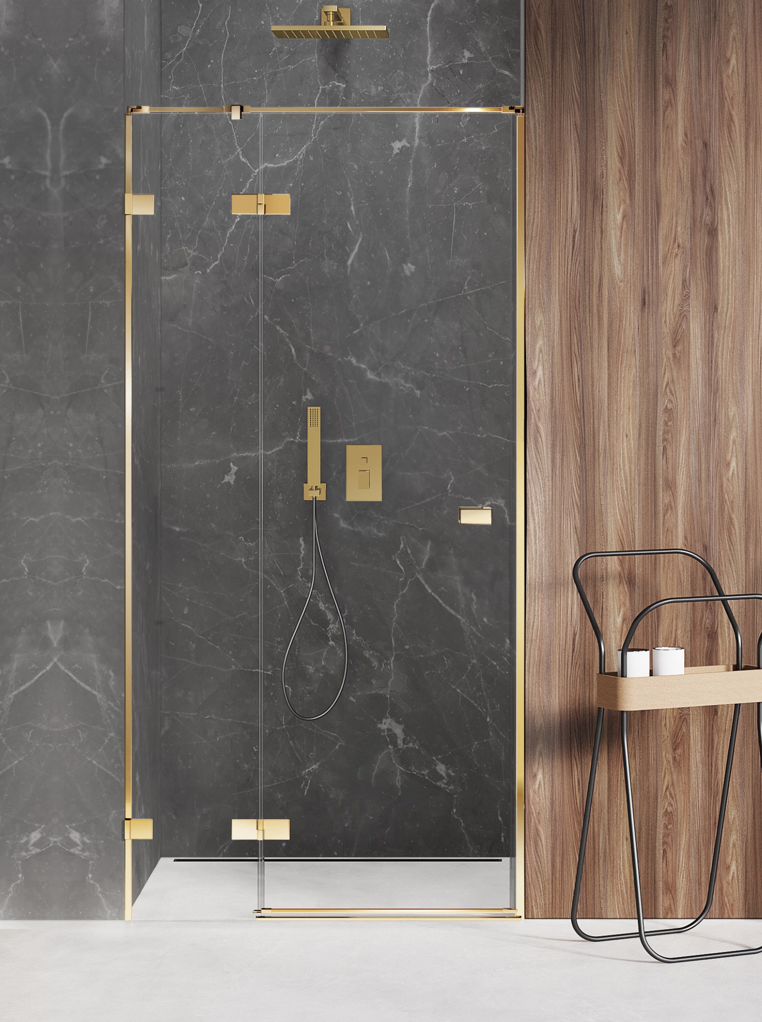 New Trendy Avexa Gold Shine uși de duș 80 cm înclinabilă auriu luciu/sticlă transparentă EXK-1631