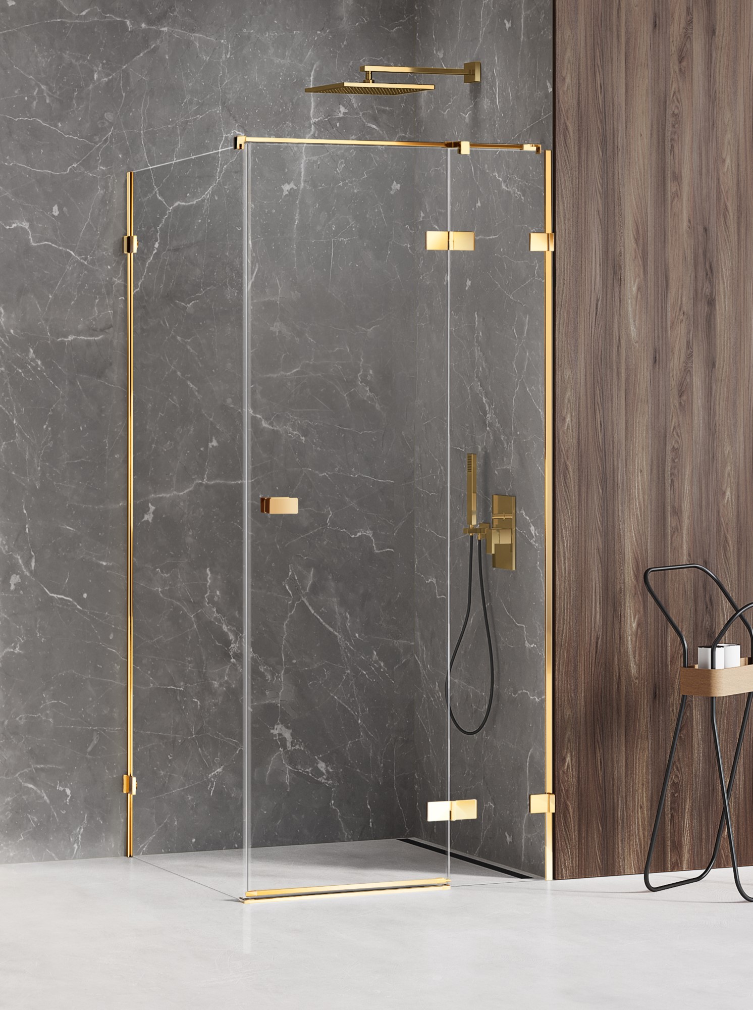 New Trendy Avexa Gold Shine cabină de duș 80x80 cm pătrat auriu luciu/sticlă transparentă EXK-1647